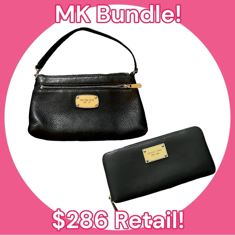 BUNDLE! Michael Kors Black Leather Full Zip Continental Wallet and Small Purse